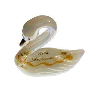 Fenton 50th Aniversary Handpainted Iridescent White Swan Figurine
